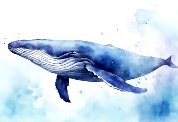 Wall Mural - underwater wild blue whale ballena ocean swimming oceanic animal illustration white sea shark violet