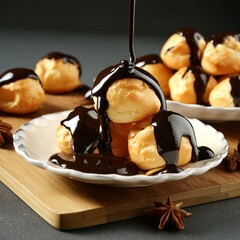 Wall Mural - French Profiteroles with chocolate sauce