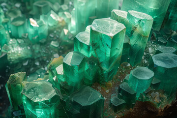 Poster - A broken emerald ring, with gleaming green pieces arranged artistically,