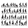 © MSTMIM - Set of Silhouette Walking People and Children. Illustration Vector