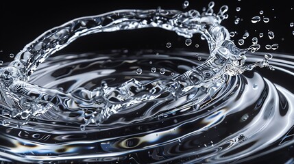 Poster - Close-up of water splashing with circular ripples, creating a mesmerizing effect against a black background.