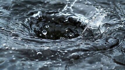 Poster - Close-up of water swirling and forming a vortex with droplets splashing, capturing the movement and fluidity of the liquid.