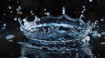 Poster - Close-up shot of a water droplet splash forming a crown shape, highlighting the elegance and beauty of fluid dynamics in motion.