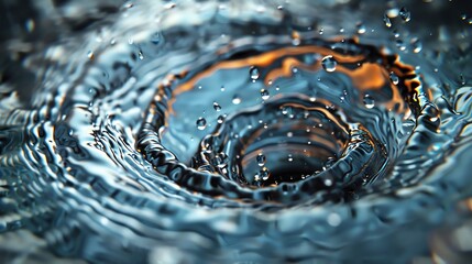 Poster - Close-up shot of a water vortex with ripples and reflections. Perfect for concepts of fluid dynamics, nature, and water phenomena.