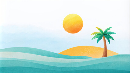 Wall Mural - Tropical summer landscape with palm trees swaying on a sunny beach