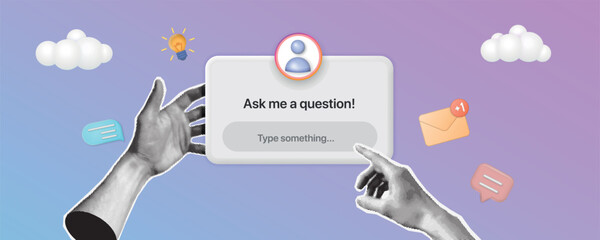 Poster - Ask me Question Sticker, Social Media Question, User Interface Design Vector