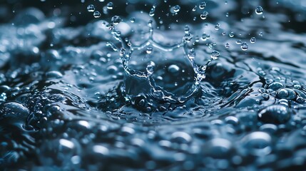 Poster - Close-up shot of water droplets splashing, captured in stunning detail showcasing fluid dynamics and action in a natural setting.