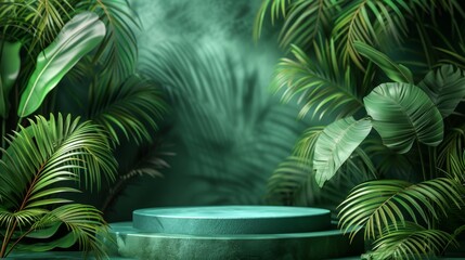 Wall Mural - Tropical Green Platform for Product Display