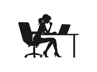 Woman using laptop silhouette. Woman sitting in a chair and using a laptop.