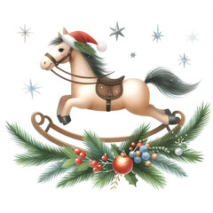 Wall Mural - Watercolor painting of horse christmas theme on​ white background