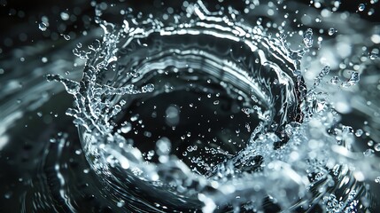 Poster - Dynamic close-up of a water splash creating ripples in a dark background, showcasing the beauty of fluid motion and nature's force.