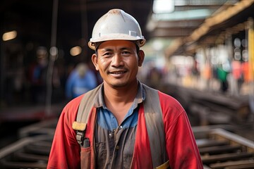 Wall Mural - a man wearing a hard hat standing in front of a train