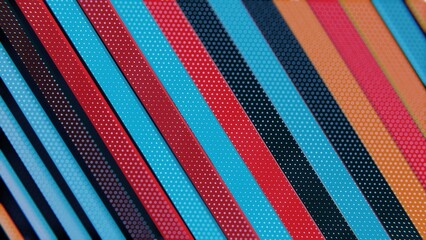 Poster - Abstract Pattern with Multicolored Diagonal Stripes and Hexagonal Dots..