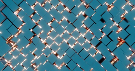 Poster - Abstract Geometric Pattern with Blue Cubes and Red Highlights