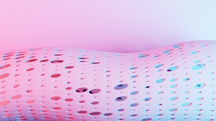 Poster - Abstract Wavy Perforated Surface with Soft Pink and Blue Gradient..