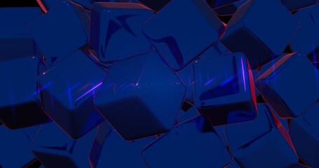 Poster - Abstract 3D Cubic Pattern with Blue and Pink Neon Highlights