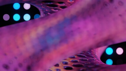 Poster - Abstract 3D Structure with Pink and Purple Mesh and Neon Bokeh Background