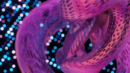 Poster - Abstract 3D Structure with Pink and Purple Mesh and Neon Bokeh Background