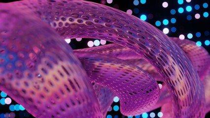 Poster - Abstract 3D Structure with Pink and Purple Mesh and Neon Bokeh Background