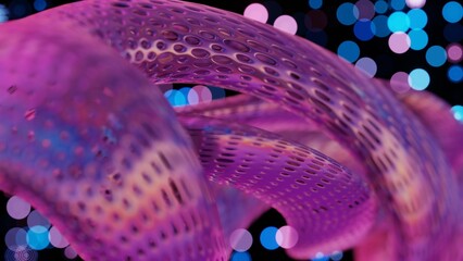 Poster - Abstract 3D Structure with Pink and Purple Mesh and Neon Bokeh Background