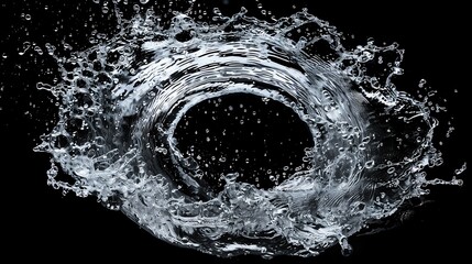 Poster - Dynamic splash of water against black background, showcasing fluid motion and nature's elegance in high-speed photography.