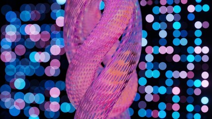 Poster - Abstract 3D Structure with Pink and Purple Mesh and Neon Bokeh Background