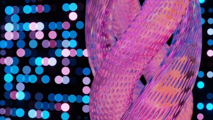Poster - Abstract 3D Structure with Pink and Purple Mesh and Neon Bokeh Background