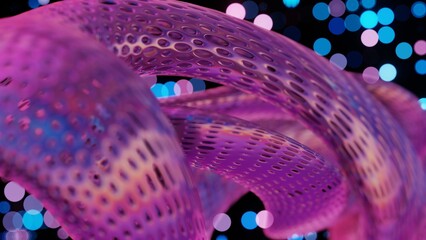 Poster - Abstract 3D Structure with Pink and Purple Mesh and Neon Bokeh Background