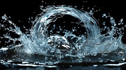 Poster - Dynamic splash of water captured mid-air against a dark background, showcasing the fluidity and movement of the liquid.