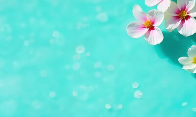 Poster - white frangipani flowers on blue background