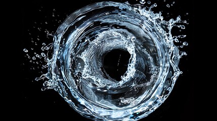 Poster - Dynamic vortex of splash water in motion against a black background, creating a captivating and energetic scene.