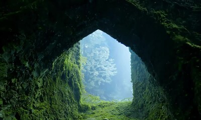 Poster - A Lush, Green Forest Scene with Dark, Misty Atmosphere