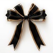 © Ailee Tian - Black cross bow ribbon with gold edges on a white background.