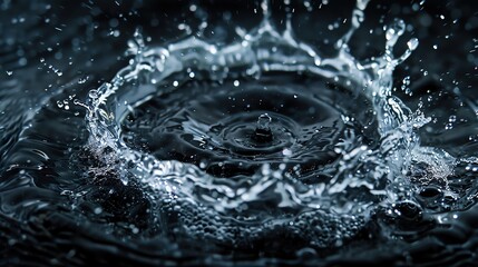 Poster - High-speed capture of a water splash in dark surroundings, highlighting droplets and motion with dramatic lighting.