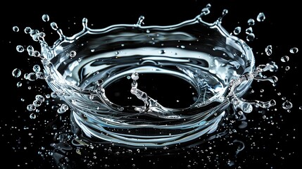 Poster - High-speed photo of water splash in the shape of a crown against a black background, capturing dynamic water motion and clear droplets.