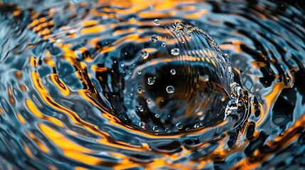Poster - Macro shot of water vortex with dynamic reflections. Captures the beauty of fluid motion, light, and color.