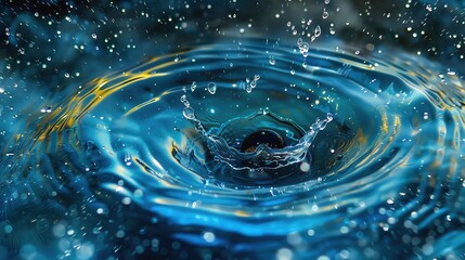 Poster - Mesmerizing close-up of a water droplet creating ripples in a vibrant blue liquid, captured with stunning clarity and detail.