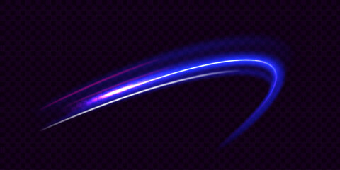 Poster - Neon sparks light trail, fire flare, expressway concept. Abstract background in blue, yellow and orange neon colors.