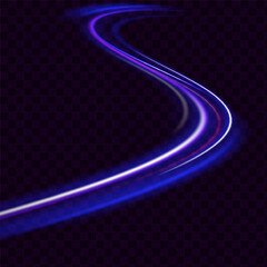 Poster - Neon sparks light trail, fire flare, expressway concept. Abstract background in blue, yellow and orange neon colors.