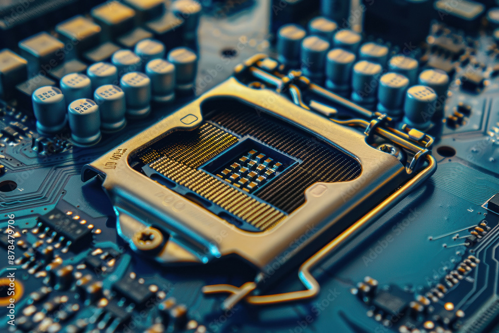Computer motherboard circuit with central processing unit (CPU) chips ...