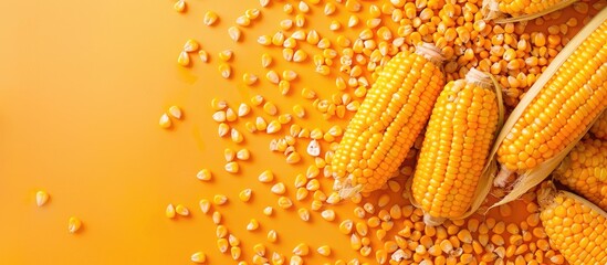 Poster - Corn kernels displayed on a vibrant background with space for additional images.