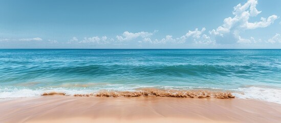 Poster - Background portraying a serene beach with a tranquil ocean; ideal for copy space image.