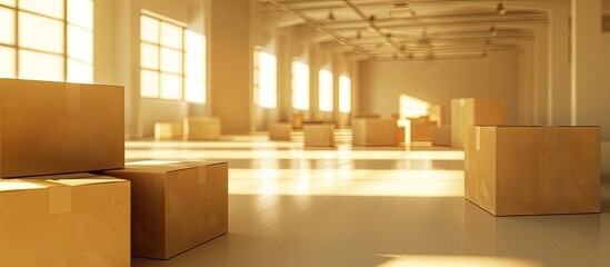 Poster - Close-up view of carton boxes in an empty room, with copy space image.