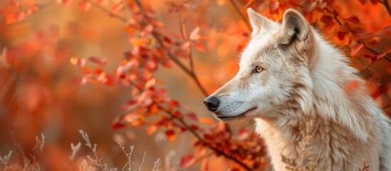 Poster - Arctic wolf in a fall setting with a copy space image.