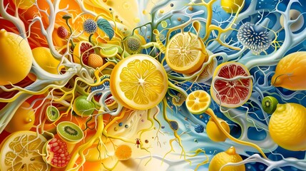 Wall Mural - Lemon-Themed Visualization of Renal Medulla's Intricate Structures