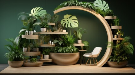 Poster - Modern Indoor Garden with Wooden Shelves and Plants