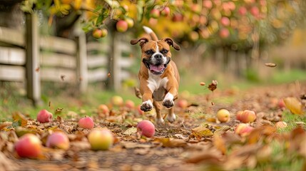 Wall Mural - A Boxer's Joyful Autumn Run