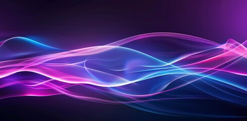 Wall Mural - A purple pink white light gradient wave glows on a dark background, surrounded by grainy texture website headers