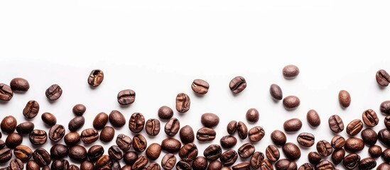 Poster - Border of coffee beans on a white background with copy space image.