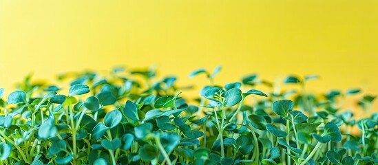 Poster - Close-up shot of a vibrant microgreen on a colorful backdrop, with copy space image.